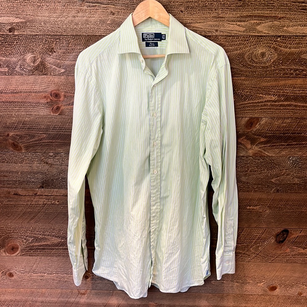 Polo by Ralph Lauren Light Green Striped Men's Dress Shirt